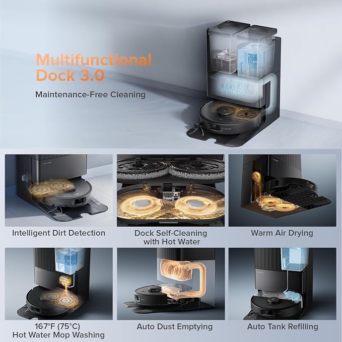 Qrevo Edge S5A Robot Vacuum and Mop, 18,500Pa, Zero-Tangling, DuoDivide Main Brush, FlexiArm Side Brush, Hot Water Mop