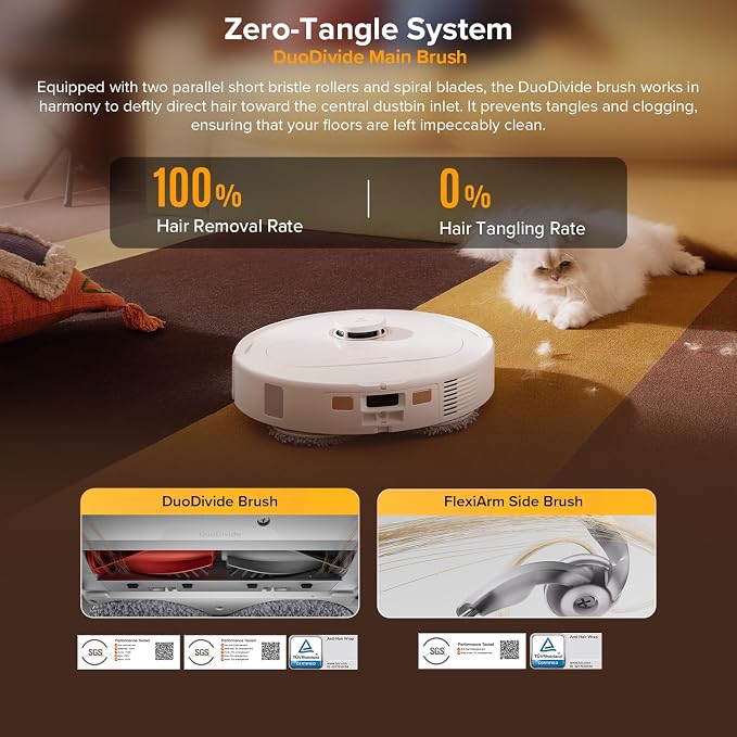 Qrevo S5V Robot Vacuum and Mop, FlexiArm Edge Mopping, 12,000Pa Suction, Dual Zero-Tangle System, Smart Obstacle Avoidance