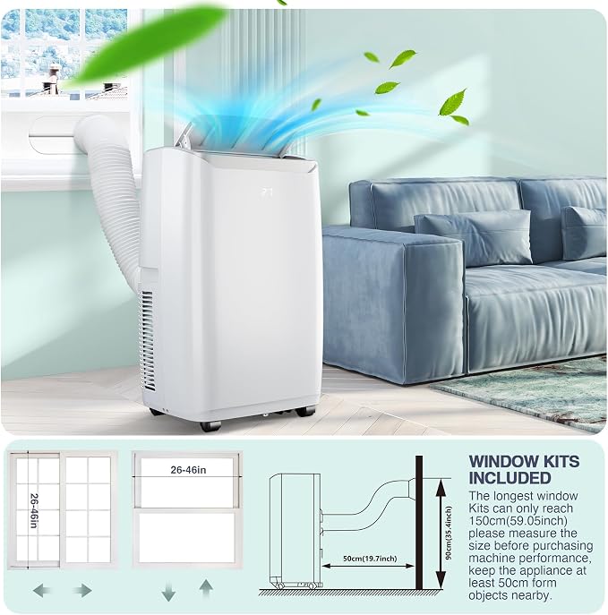 Quiet 12000 BTU Air Conditioner Portable for Room up to 550 Sq.Ft, 3 in-1 Floor Standing AC with Dehumidifier & Fan Mode