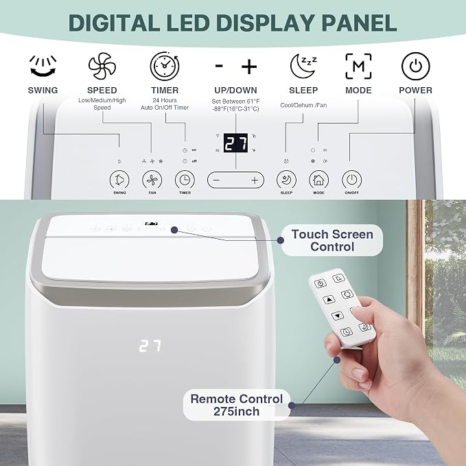 Quiet 12000 BTU Air Conditioner Portable for Room up to 550 Sq.Ft, 3 in-1 Floor Standing AC with Dehumidifier & Fan Mode