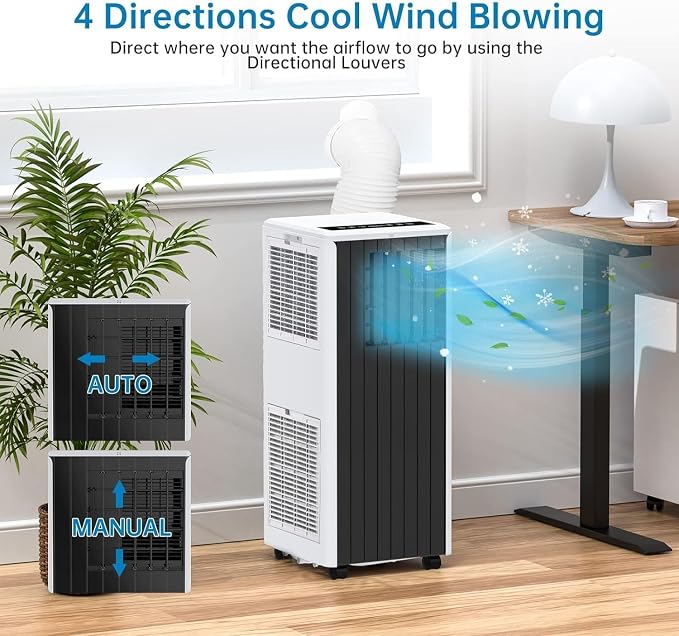 Quiet 8000 BTU Portable Air Conditioner with Fan & Dehumidifier, Energy Efficient AC Unit for Bedroom or Living Room, 3 in-1