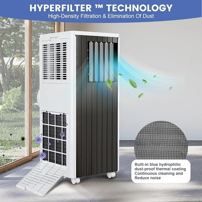 Quiet 8000 BTU Portable Air Conditioner with Fan & Dehumidifier, Energy Efficient AC Unit for Bedroom or Living Room, 3 in-1