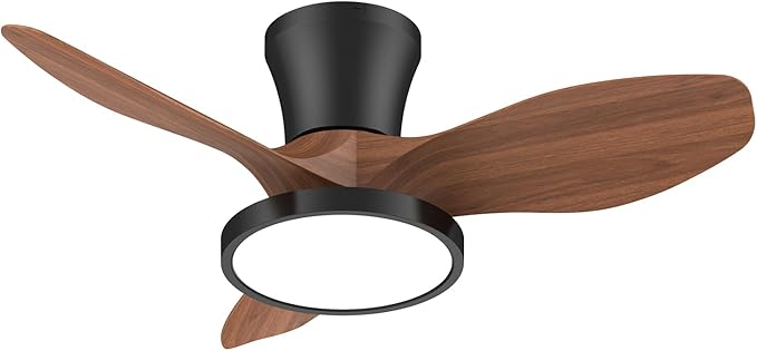 Quiet Ceiling Fan with LED Light DC motor 32 inch Large Air Volume Remote Control Walnut for Kitchen Bedroom Dining room