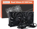 Quiet Dual 120mm USB Fan Dual-Ball Bearings, USB Fan 5V, with L/M/H 3-Degree Speed Controller High Airflow Cooling Fan for