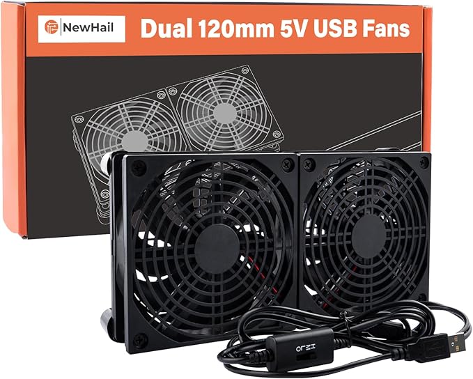 Quiet Dual 120mm USB Fan Dual-Ball Bearings, USB Fan 5V, with L/M/H 3-Degree Speed Controller High Airflow Cooling Fan for