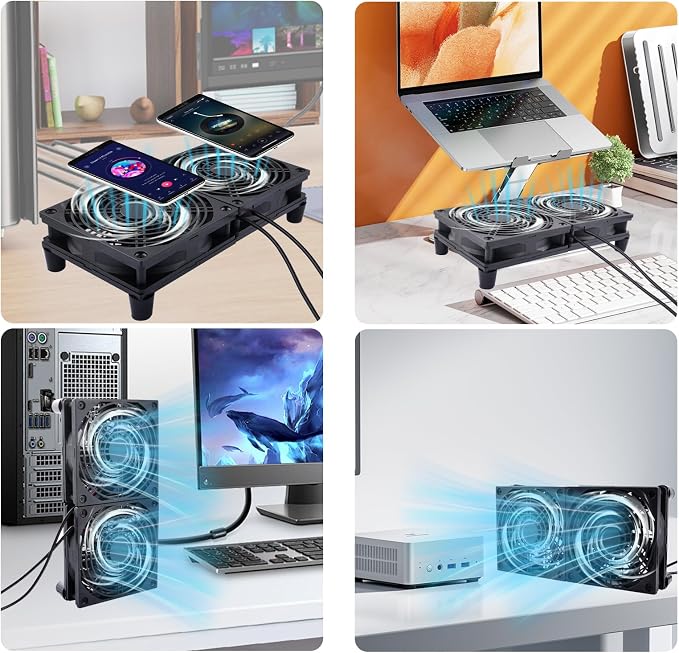 Quiet Dual 120mm USB Fan Dual-Ball Bearings, USB Fan 5V, with L/M/H 3-Degree Speed Controller High Airflow Cooling Fan for