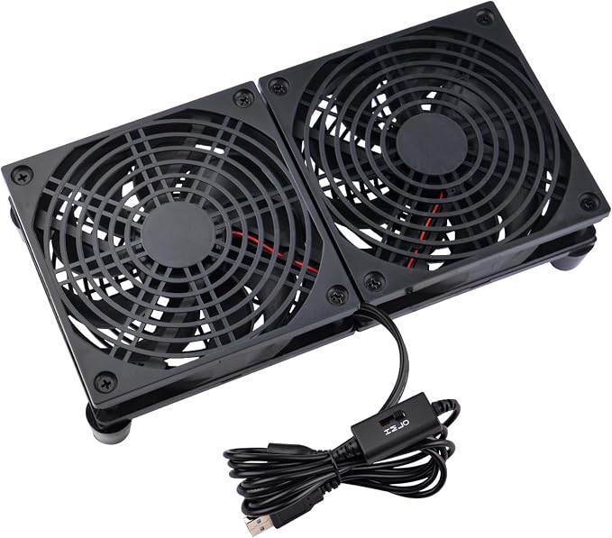 Quiet Dual 120mm USB Fan Dual-Ball Bearings, USB Fan 5V, with L/M/H 3-Degree Speed Controller High Airflow Cooling Fan for