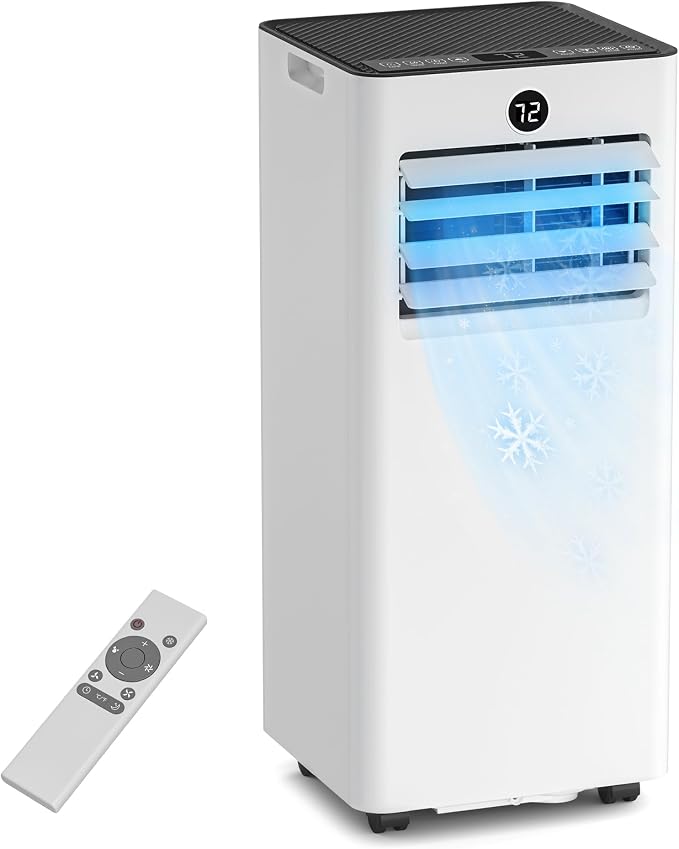 Quiet Portable Air Conditioner 10000 BTU, Cools Rooms up to 450 Sq. Ft, Dehumidifier & Fan Mode, Sleep Mode, 24-Hour Timer