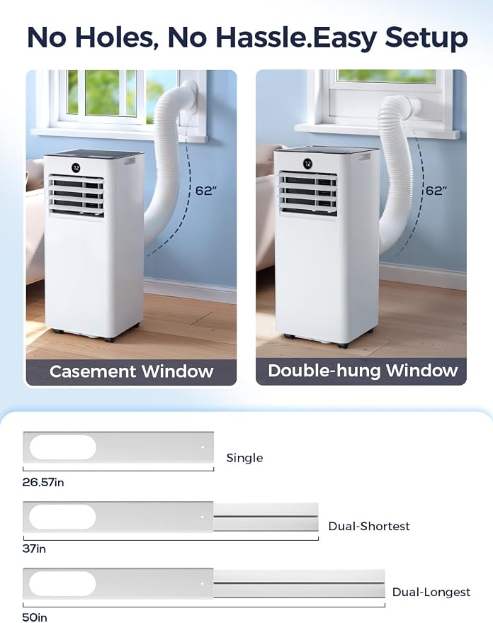 Quiet Portable Air Conditioner 10000 BTU, Cools Rooms up to 450 Sq. Ft, Dehumidifier & Fan Mode, Sleep Mode, 24-Hour Timer