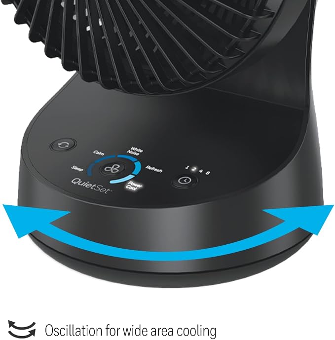 QuietSet 5 Oscillating Table Fan, Black – Personal and Small Room Fan with Quiet Operation and 5 Levels of Power and Sound