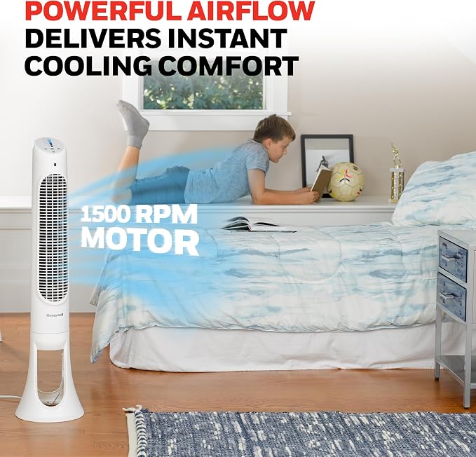 QuietSet Whole Room Oscillating Tower filter Fan with Remote, White, HYF260, alternate product view 3