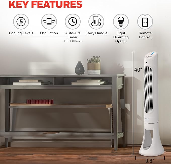 QuietSet Whole Room Oscillating Tower filter Fan with Remote, White, HYF260, alternate product view 6