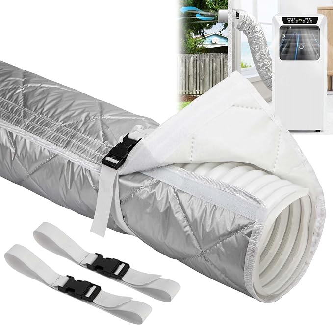 Quilting Air Conditioner Hose Cover, AC Insulated Hose Cover Wrap with 2 Adjustable Buckle Straps, Portable Air