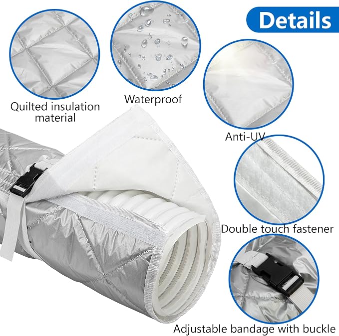 Quilting Air Conditioner Hose Cover, AC Insulated Hose Cover Wrap with 2 Adjustable Buckle Straps, Portable Air, alternate