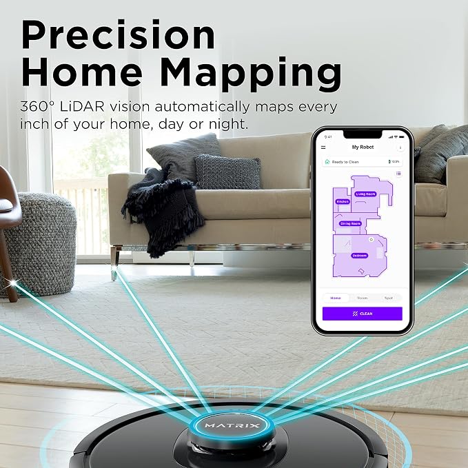 R-RV2310 Matrix Robot Vacuum for Carpets and Hardfloors with Self-Cleaning Brushroll and Precision Mapping - Certified