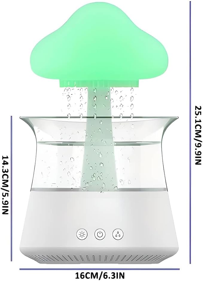 Rain Cloud Mushroom Humidifier Lamp – Soothing Waterfall Night Light with Rain Sounds, & Relaxation Desk Lamp, Ideal Gift for
