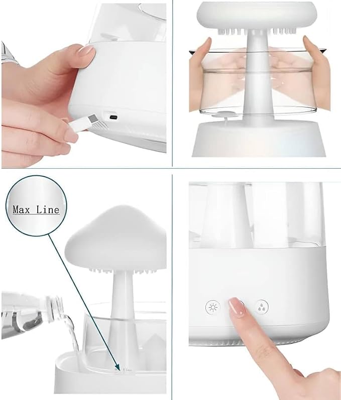 Rain Cloud Mushroom Humidifier Lamp – Soothing Waterfall Night Light with Rain Sounds, & Relaxation Desk Lamp, Ideal Gift for
