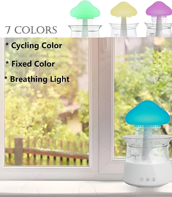 Rain Cloud Mushroom Humidifier Lamp – Soothing Waterfall Night Light with Rain Sounds, & Relaxation Desk Lamp, Ideal Gift for