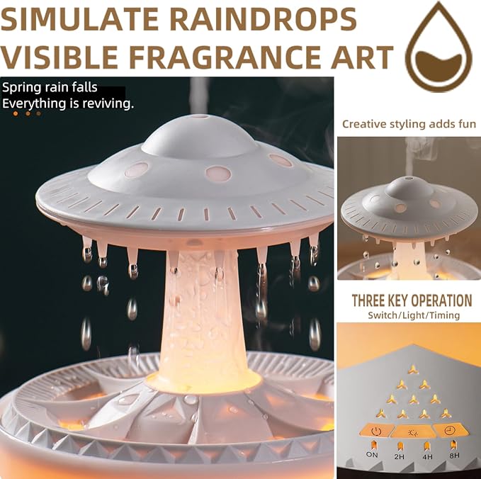 Raindrop Humidifier for Bedroom Large Room -Air Humidifiers and Aromatherapy Diffuser,Ultrasonic humidifier,Quiet humidifier