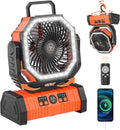 Rechargeable Camping Fan with LED Lantern, 20000mAh Auto-Oscillating Battery Operated with Remote/Hook/Timer, 8” Portable Fan