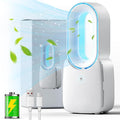 Rechargeable Desk Fan, 5-color LED Light Bladeless Table Fan of 11.8 Inch, White Desk Fans Small Quiet for Bedroom, Home