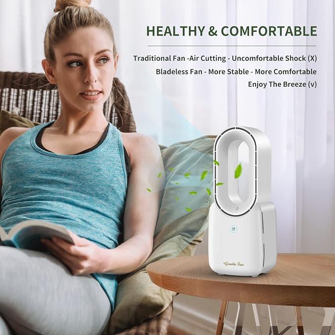 Rechargeable Desk Fan, 5-color LED Light Bladeless Table Fan of 11.8 Inch, White Desk Fans Small Quiet for Bedroom, Home