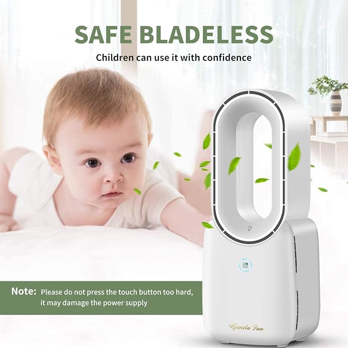 Rechargeable Desk Fan, 5-color LED Light Bladeless Table Fan of 11.8 Inch, White Desk Fans Small Quiet for Bedroom, Home