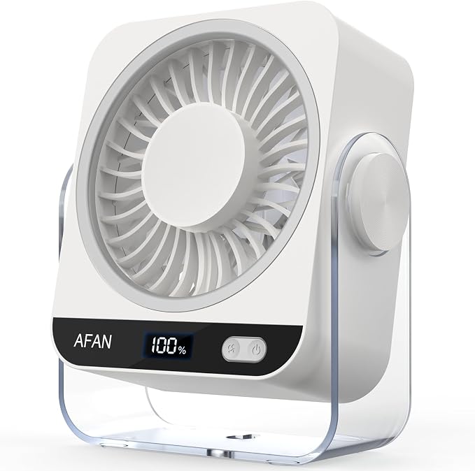 Rechargeable Desk Fan: Small Battery Operated Fan 5000mAh, 199 Speeds Digital Display, 120° Tilt Adjustable, 6.6" Quiet Table