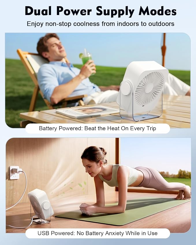 Rechargeable Desk Fan: Small Battery Operated Fan 5000mAh, 199 Speeds Digital Display, 120° Tilt Adjustable, 6.6" Quiet Table