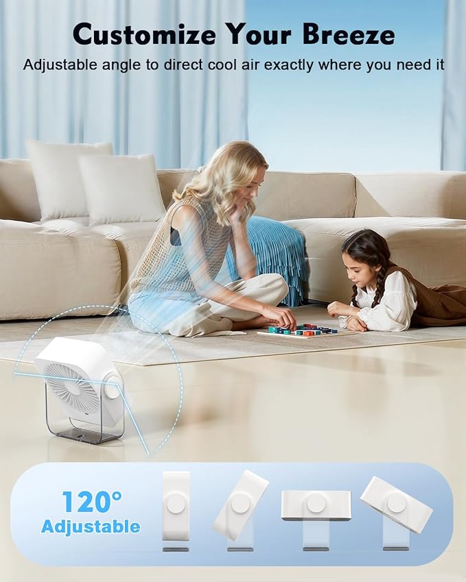 Rechargeable Desk Fan: Small Battery Operated Fan 5000mAh, 199 Speeds Digital Display, 120° Tilt Adjustable, 6.6" Quiet Table