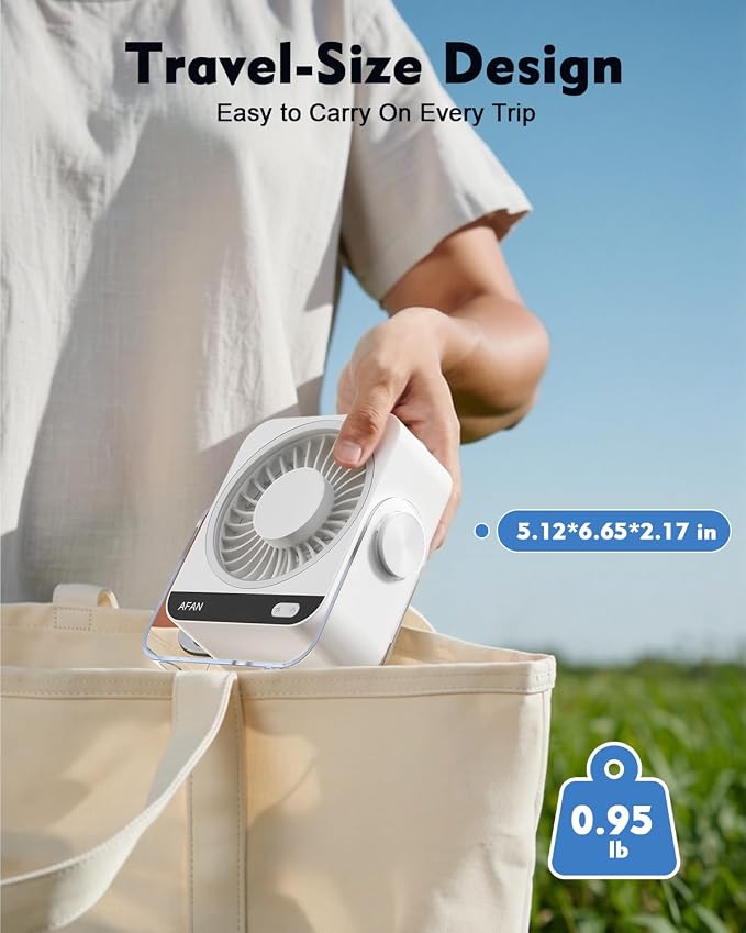 Rechargeable Desk Fan: Small Battery Operated Fan 5000mAh, 199 Speeds Digital Display, 120° Tilt Adjustable, 6.6" Quiet Table