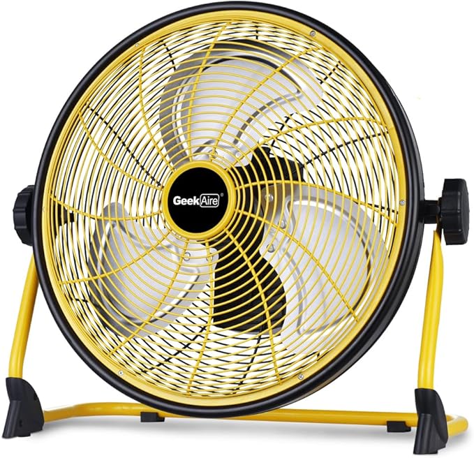Rechargeable Outdoor High Velocity Camping Floor Fan, 16” Portable Battery Operated Fan with Metal Blade for Garage Camping