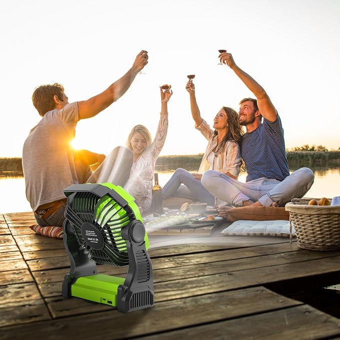 Rechargeable Portable Camping Fan for Tent with LED Light, 270°Pivot USB Personal Battery Powered Fan Outdoor Camping