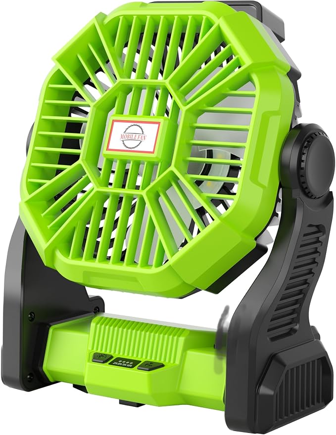 Rechargeable Portable Camping Fan for Tent with LED Light, 270°Pivot USB Personal Battery Powered Fan Outdoor Camping