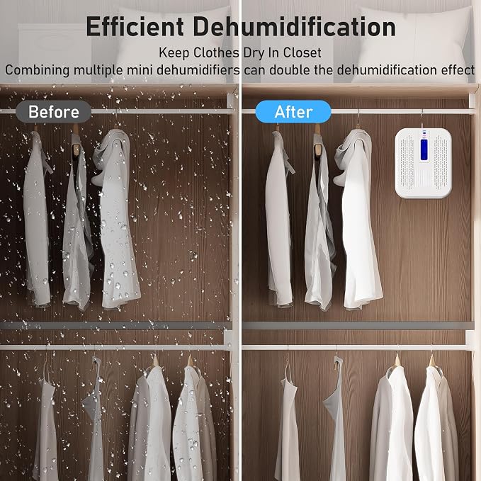 Rechargeable Small Dehumidifier, Pack of 2, Portable Mini Dehumidifier for Bathroom, Highly Efficient Dehumidification