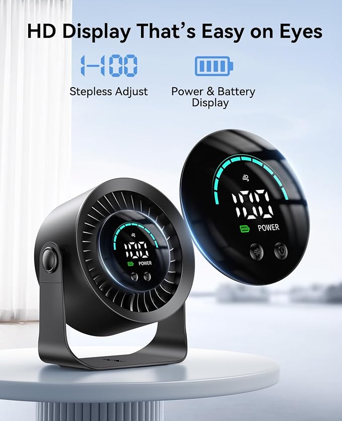 Rechargeable USB Desk Fan for Bedroom, 100 Speeds, 360° Rotation, Wall Mounted Design Small Portable Table Fan with LED