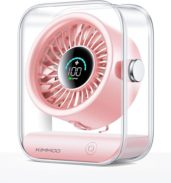Rechargeable USB Desk Fan, Quiet Table Fan with Turbo Airflow, 100 Speeds, Digital Display, 90° Rotating, Small Battery