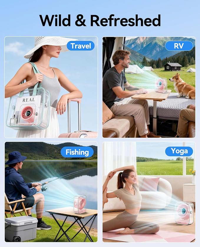 Rechargeable USB Desk Fan, Quiet Table Fan with Turbo Airflow, 100 Speeds, Digital Display, 90° Rotating, Small Battery
