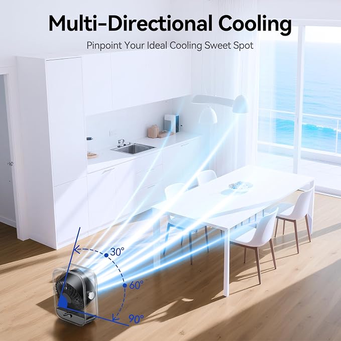 Rechargeable USB Desk Fan, Quiet Table Fan with Turbo Airflow, 100 Speeds, Digital Display, 90° Rotating, Small, alternate