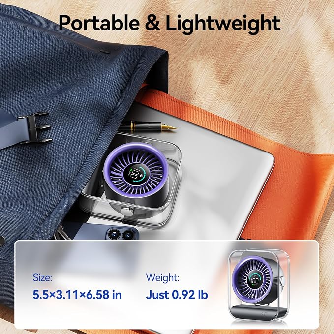 Rechargeable USB Desk Fan, Quiet Table Fan with Turbo Airflow, 100 Speeds, Digital Display, 90° Rotating, Small, alternate
