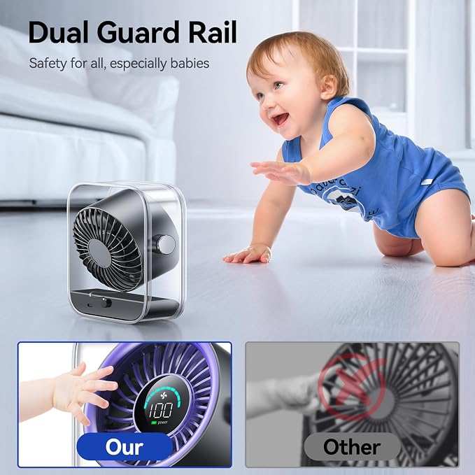 Rechargeable USB Desk Fan, Quiet Table Fan with Turbo Airflow, 100 Speeds, Digital Display, 90° Rotating, Small, alternate
