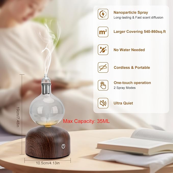 Rechargeable Waterless Essential Oil Diffuser, Aromatherapy Spray Glass Oil Diffuser, alternate product view 2