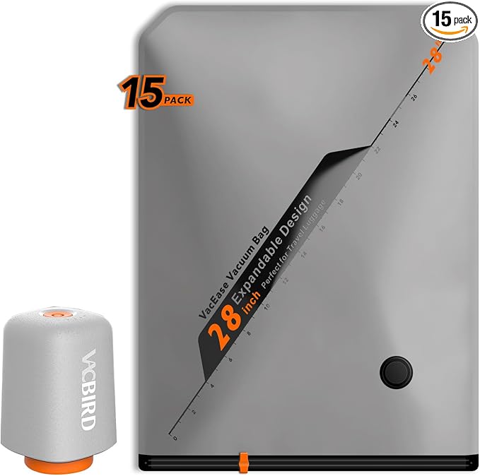 Rechargeable Wireless Pump Travel Storage Bags Set - 15 Pack Large Size Vacuum Bags for Travel & Home, Space-Saving