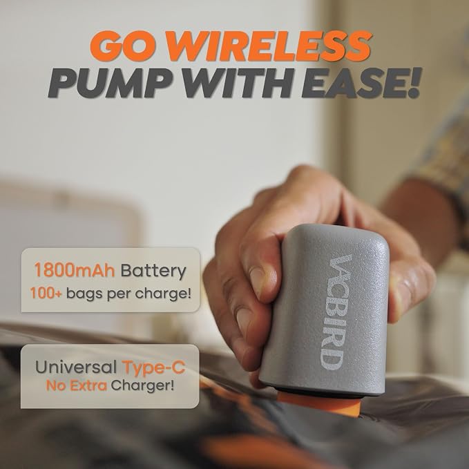 Rechargeable Wireless Pump Travel Storage Bags Set - 15 Pack Large Size Vacuum Bags for Travel & Home, Space-Saving
