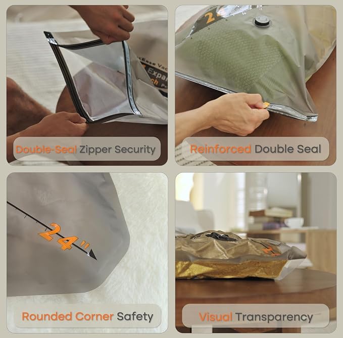 Rechargeable Wireless Pump Travel Storage Bags Set - 15 Pack Large Size Vacuum Bags for Travel & Home, Space-Saving