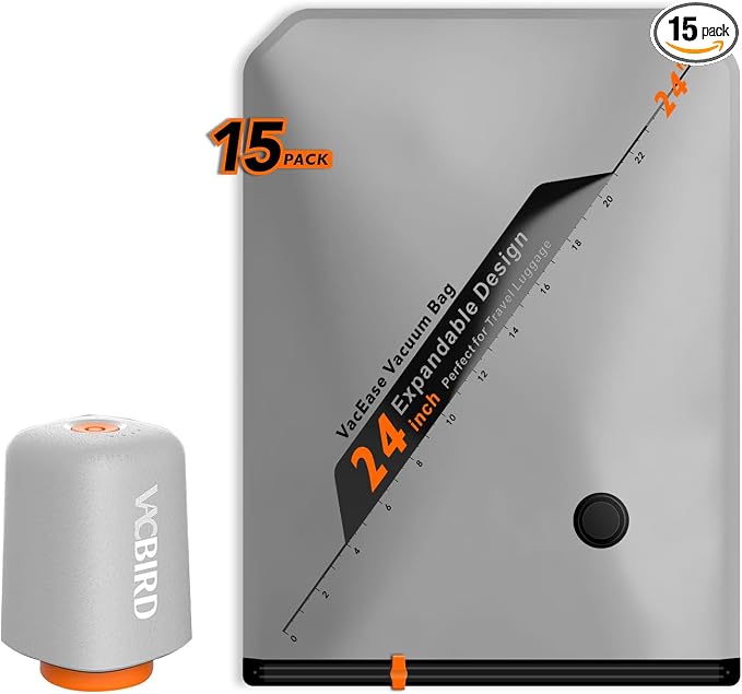 Rechargeable Wireless Pump Travel Storage Bags Set - 15 Pack Medium Size Vacuum Bags for Travel & Home, Space-Saving