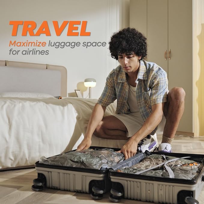 Rechargeable Wireless Pump Travel Storage Bags Set - 15 Pack Medium Size Vacuum Bags for Travel & Home, Space-Saving