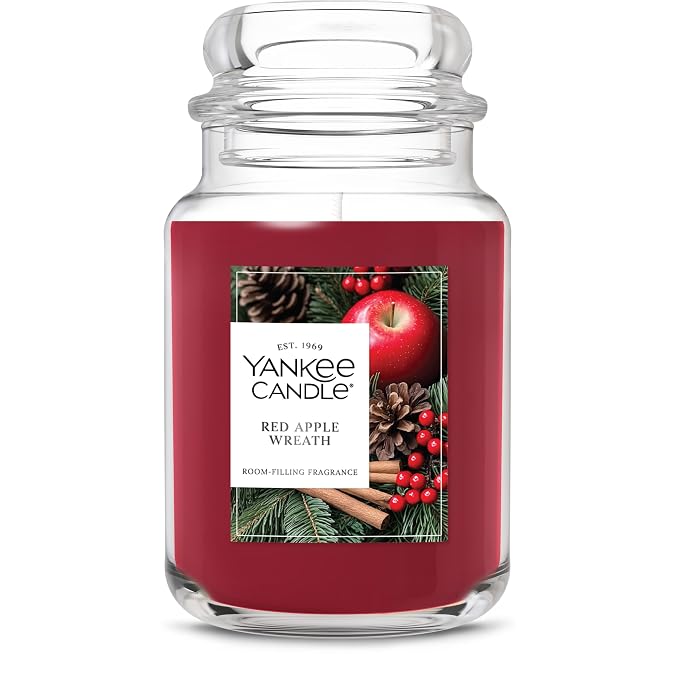 Red Apple Wreath, Holiday Scented Candle, 22oz Large Jar with up to 150 Hour Burn Time, Giftable, product image