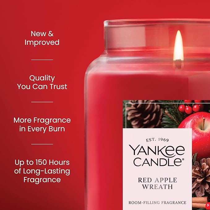 Red Apple Wreath, Holiday Scented Candle, 22oz Large Jar with up to 150 Hour Burn Time, Giftable, alternate product view 3