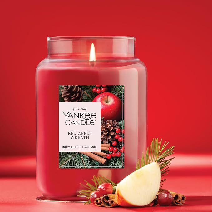 Red Apple Wreath, Holiday Scented Candle, 22oz Large Jar with up to 150 Hour Burn Time, Giftable, alternate product view 4